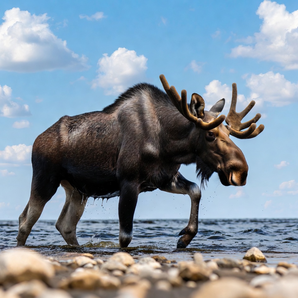 Moose walking in shallow water Moose walking in shallow water
