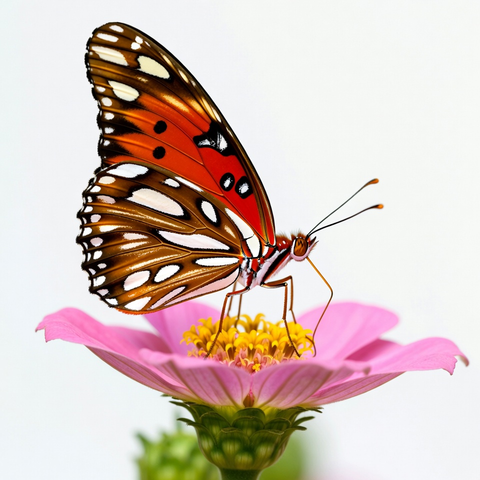 Orange Butterfly on Pink Flower Orange Butterfly on Pink Flower