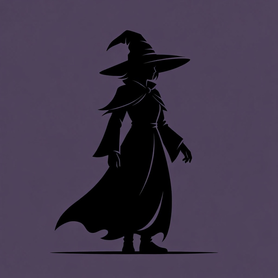 Silhouette of Witch in Cloak Silhouette of Witch in Cloak