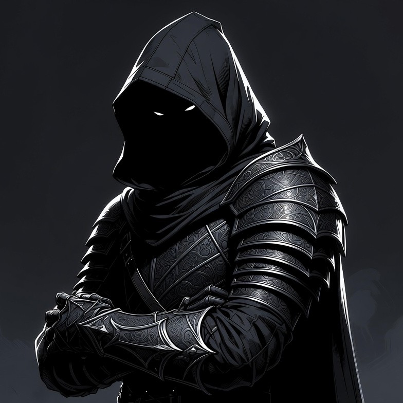 Armored hooded man arms crossed Armored hooded man arms crossed