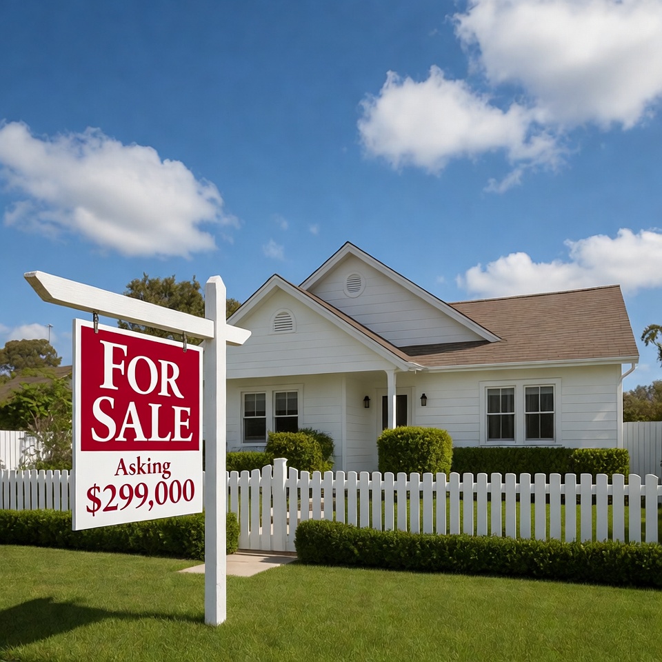 For Sale House with $299,000 Sign For Sale House with $299,000 Sign