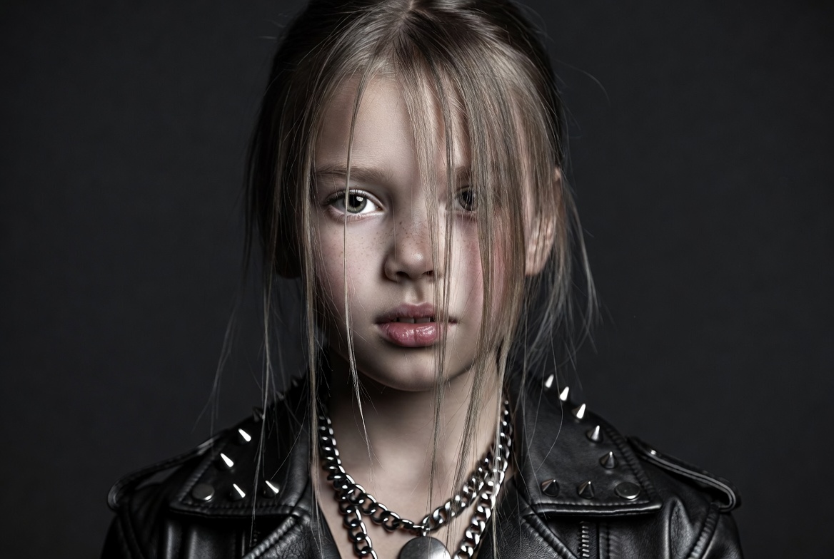 Girl in studded leather jacket Girl in studded leather jacket