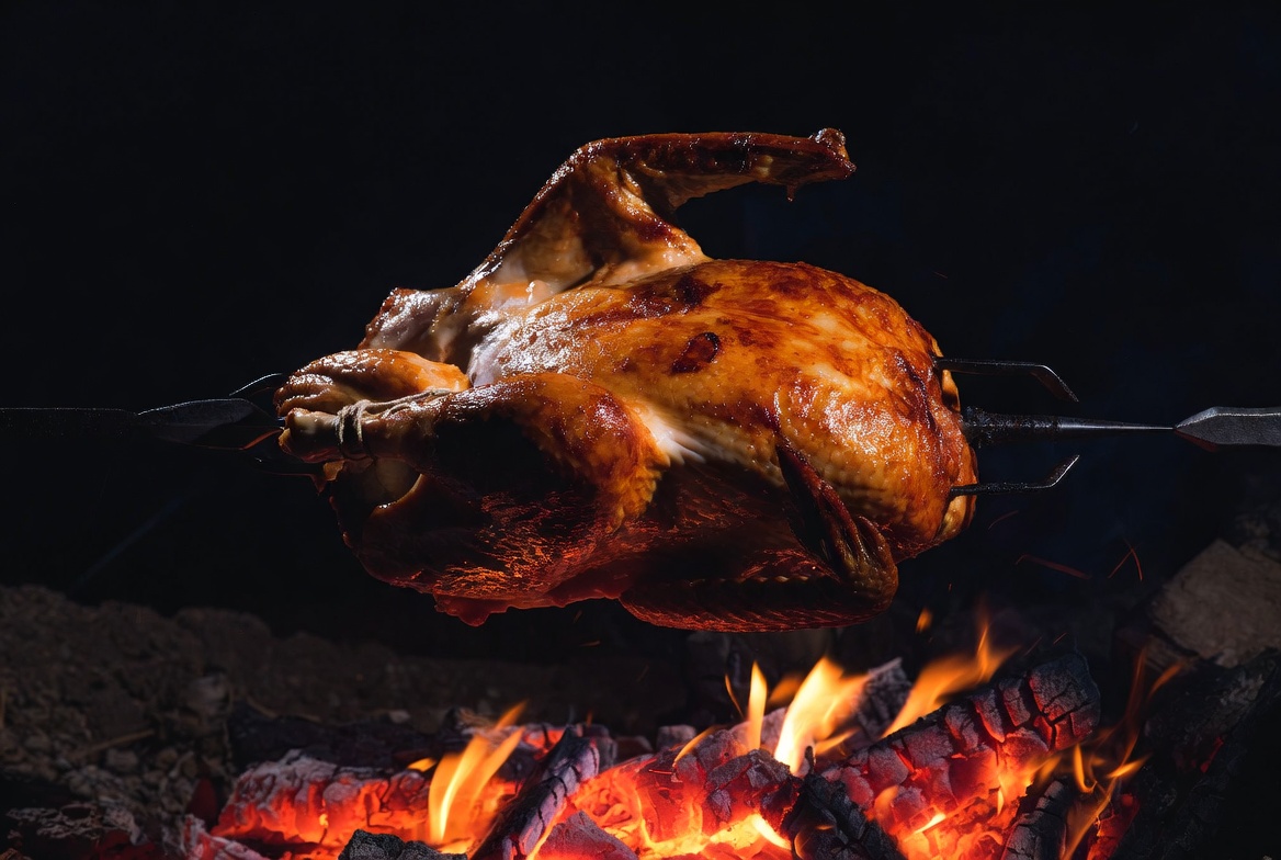 Roasted Whole Chicken on Spit Roasted Whole Chicken on Spit