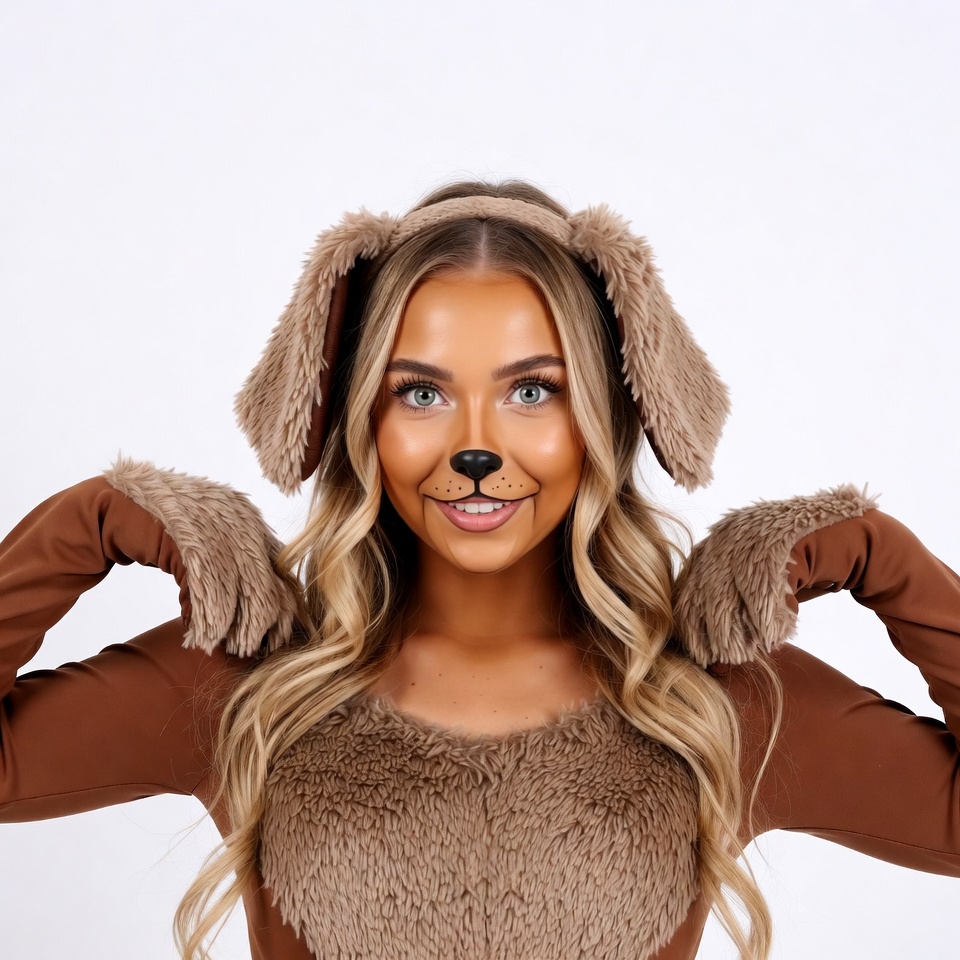 Woman in fluffy dog costume Woman in fluffy dog costume