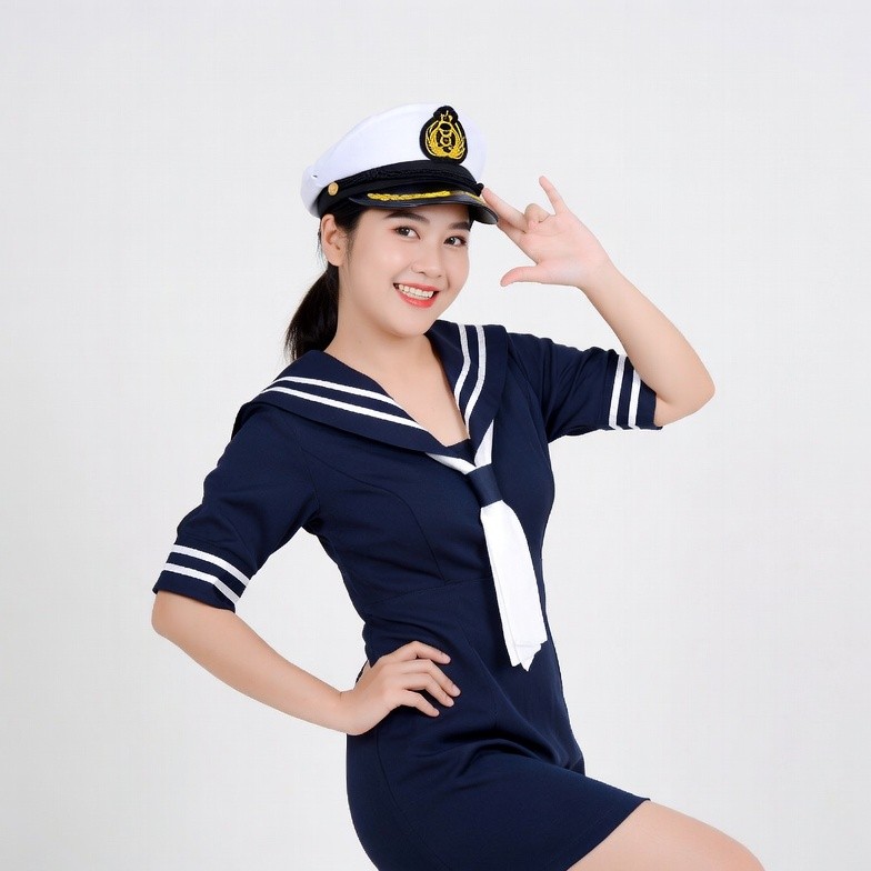 Asian woman in navy sailor uniform Asian woman in navy sailor uniform