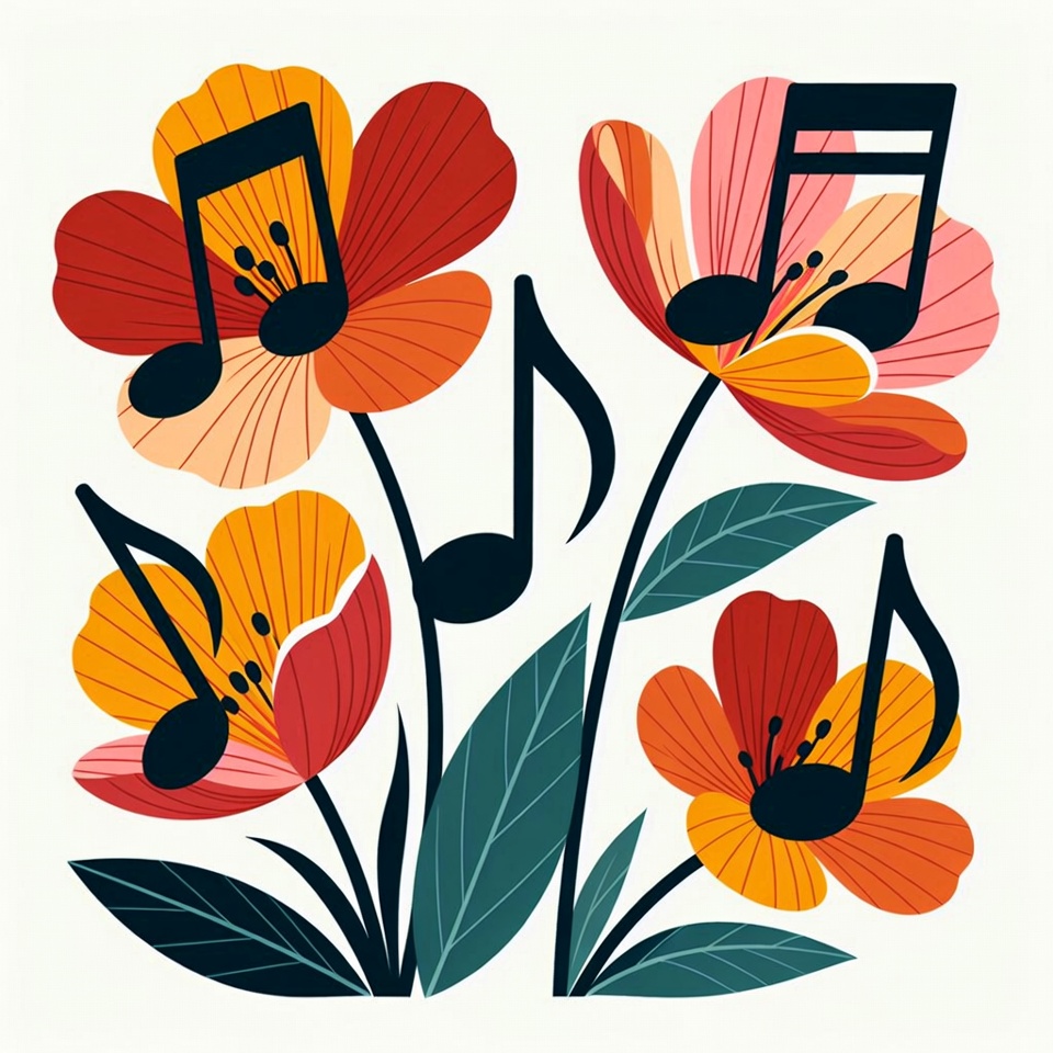 Colorful Music Note Flowers Illustration Colorful Music Note Flowers Illustration