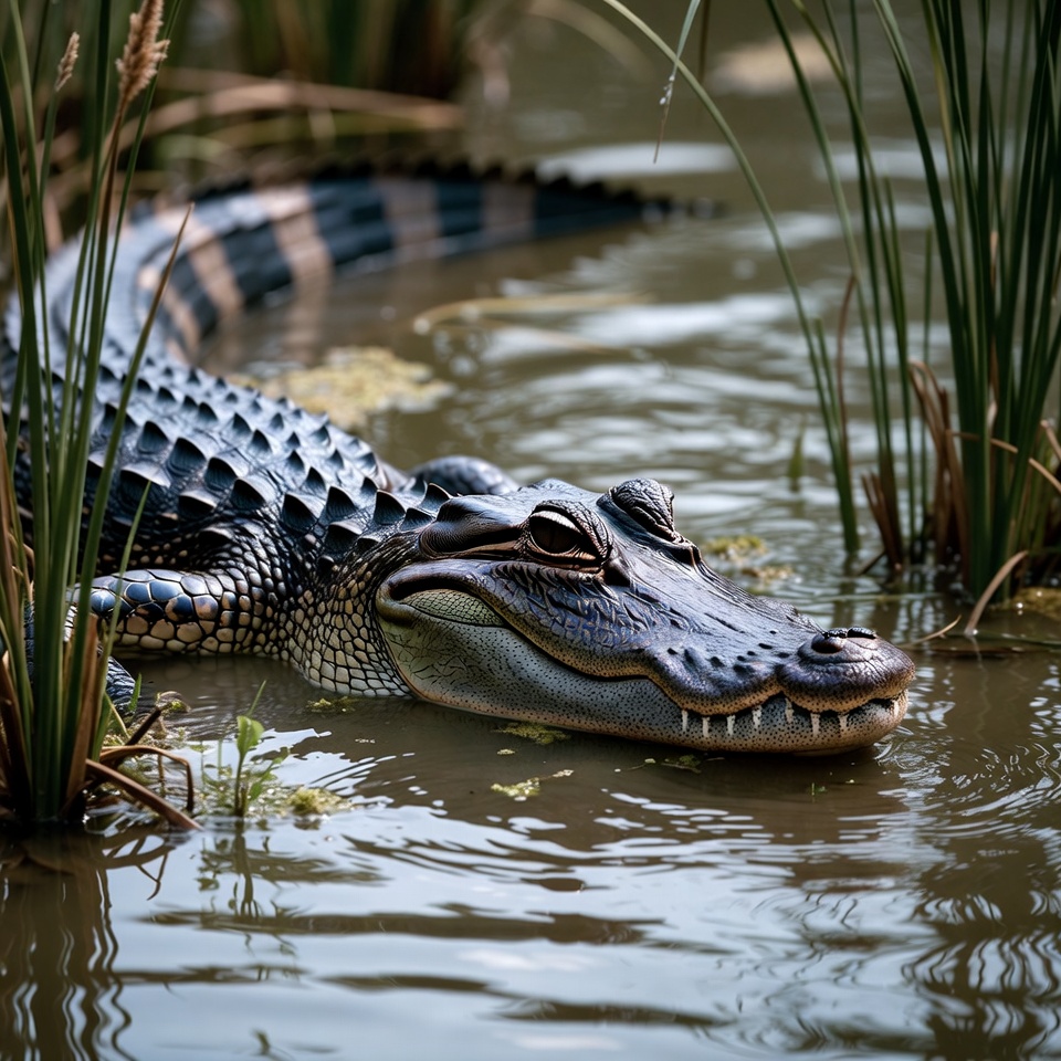 American alligator in swamp water American alligator in swamp water