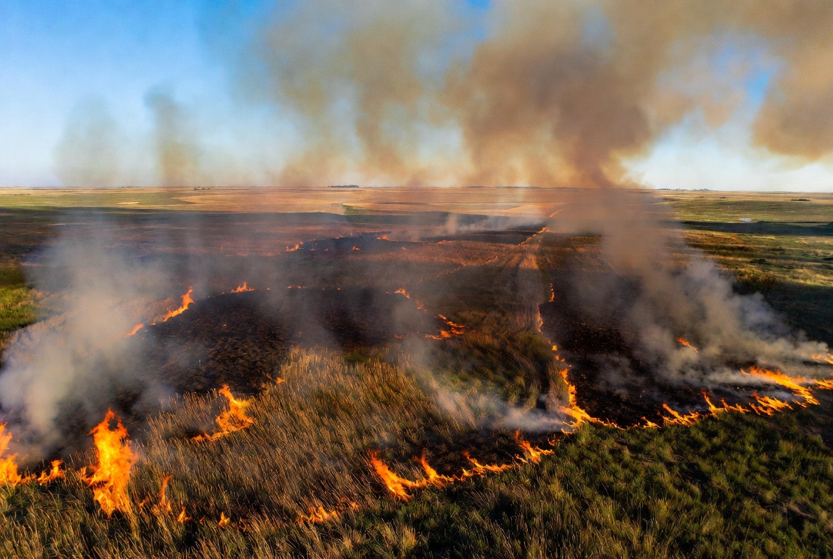 Grassland wildfire from aerial view Grassland wildfire from aerial view