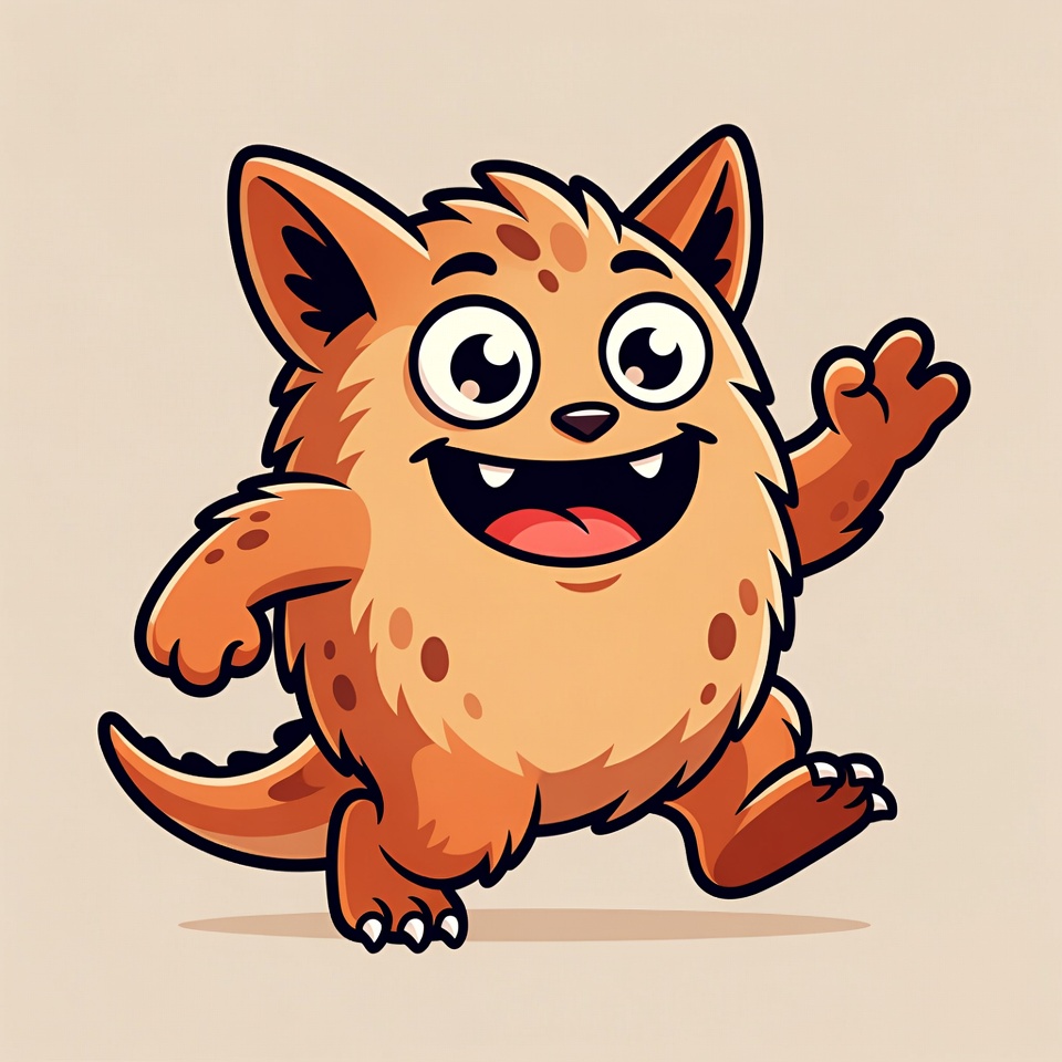 Cute orange monster waving happily Cute orange monster waving happily