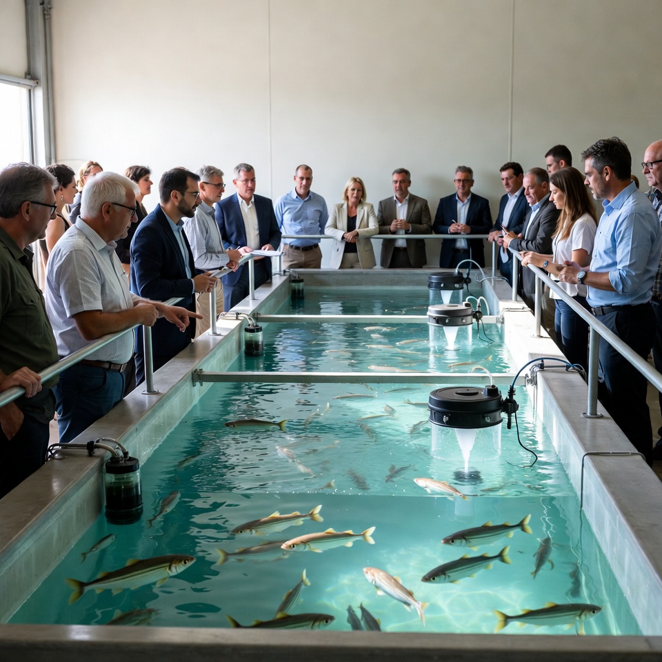 Group viewing fish in large tanks Group viewing fish in large tanks