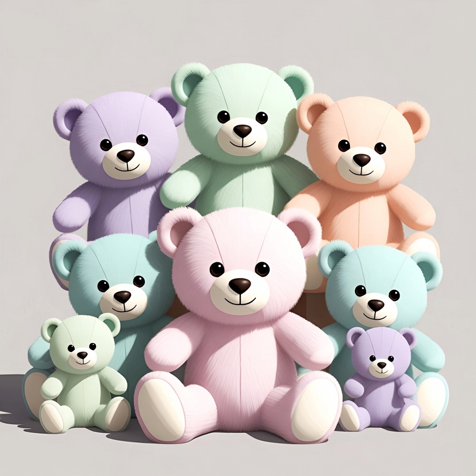 Colorful plush teddy bears group Colorful plush teddy bears group