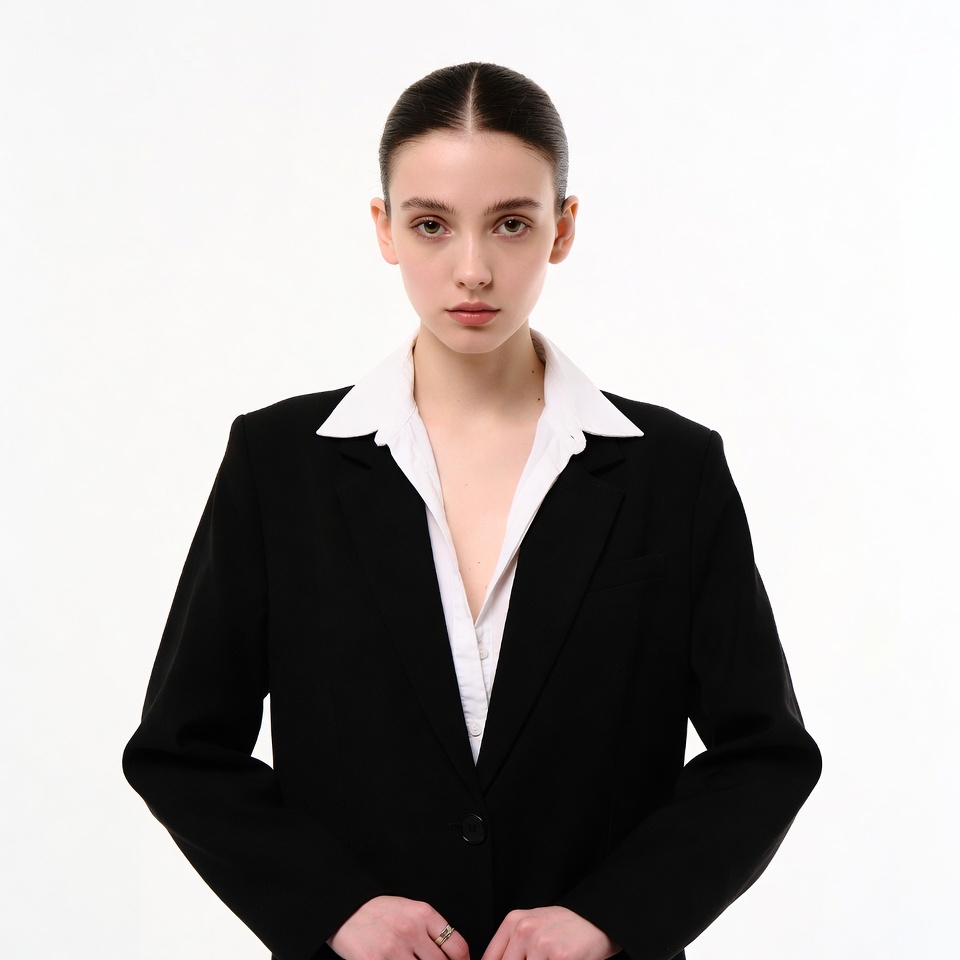 Young woman in black blazer suit Young woman in black blazer suit