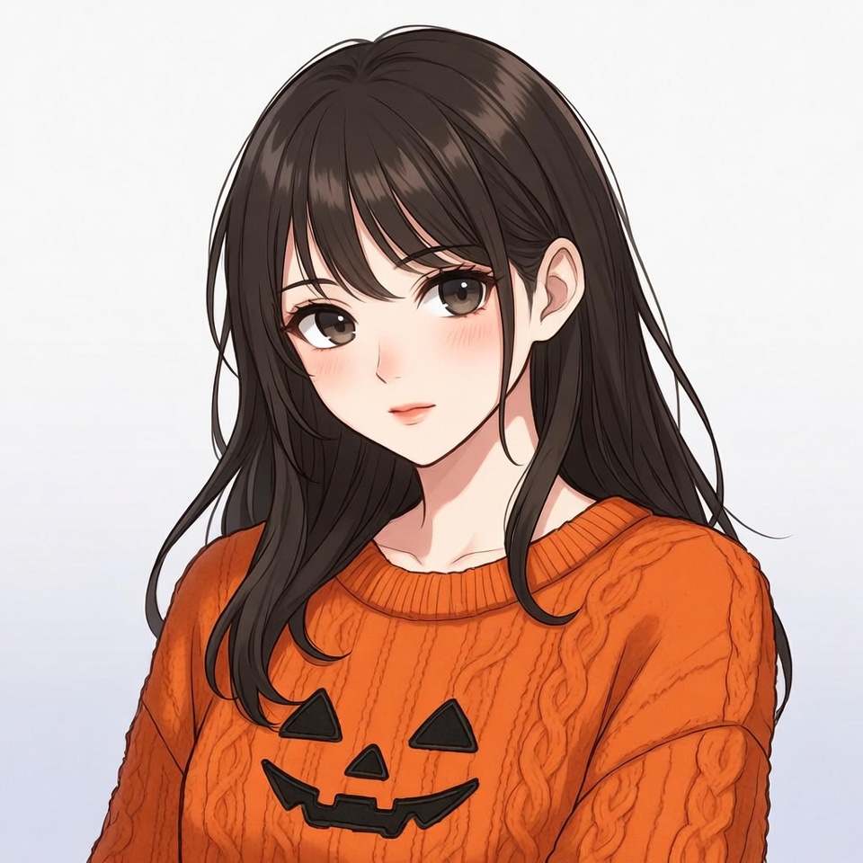 Anime girl in pumpkin sweater Anime girl in pumpkin sweater