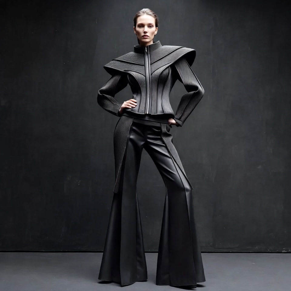 Woman in futuristic black leather outfit Woman in futuristic black leather outfit