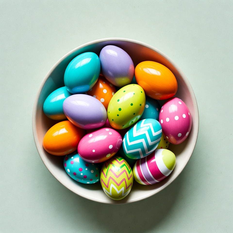 Colorful Easter Eggs in White Bowl Colorful Easter Eggs in White Bowl