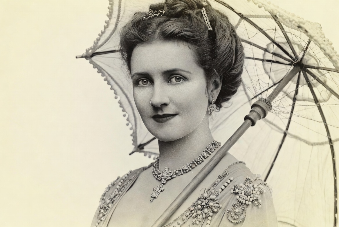 Vintage woman holding lace umbrella Vintage woman holding lace umbrella