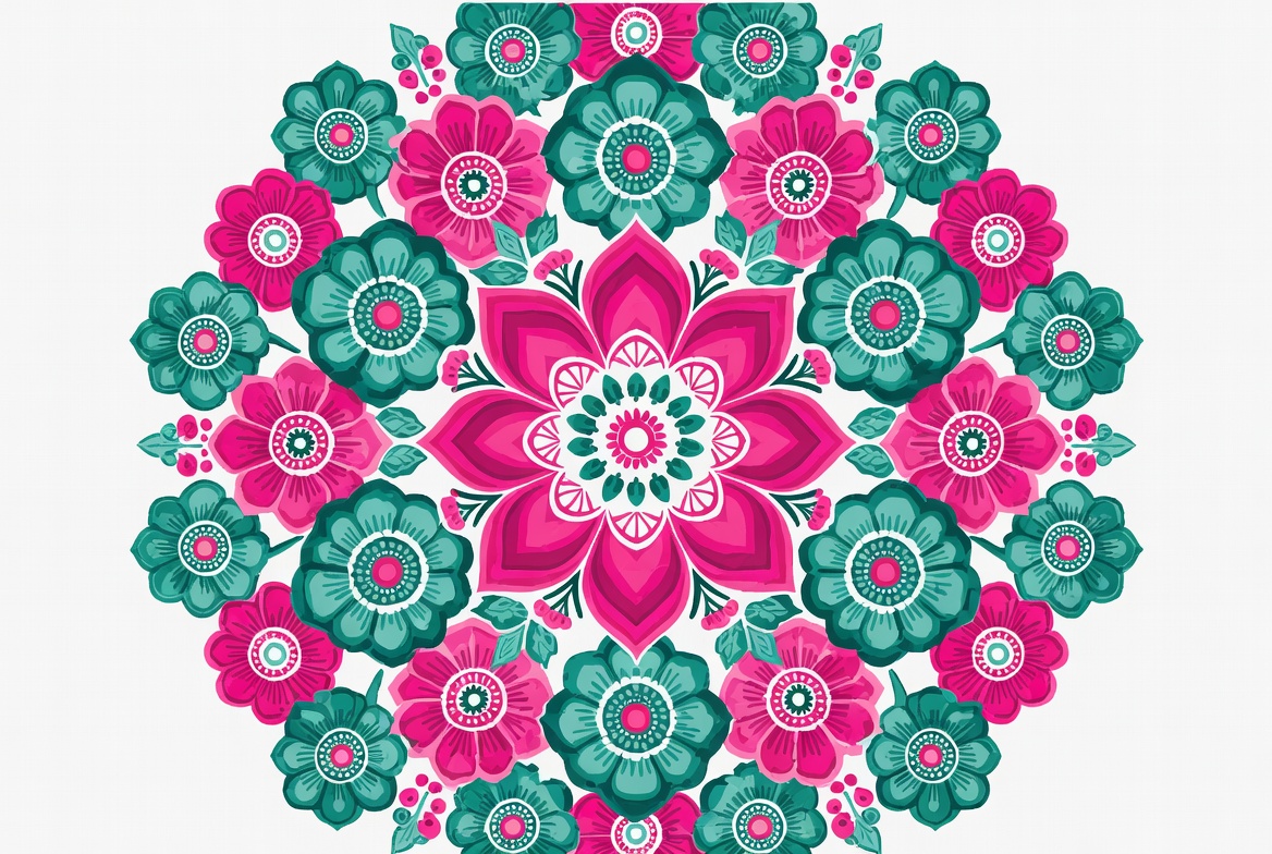 Pink and Green Mandala Flowers Pink and Green Mandala Flowers