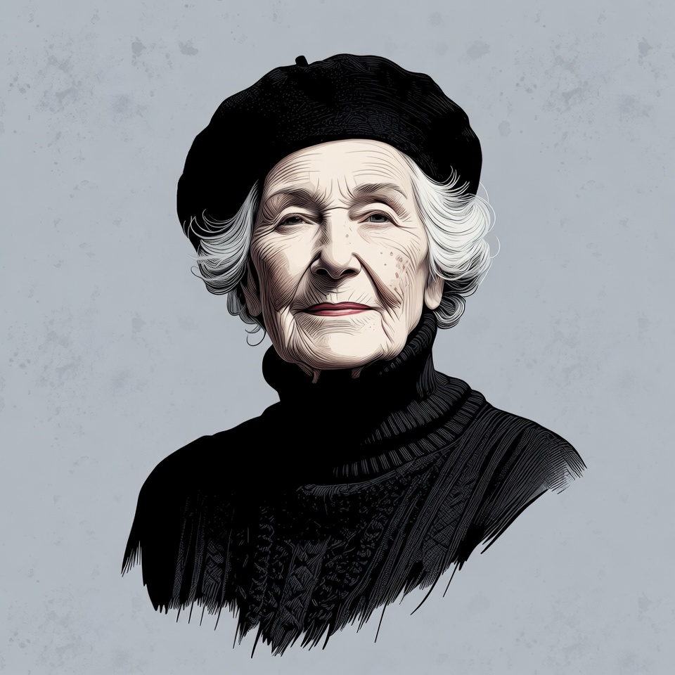 Elderly woman wearing black beret Elderly woman wearing black beret