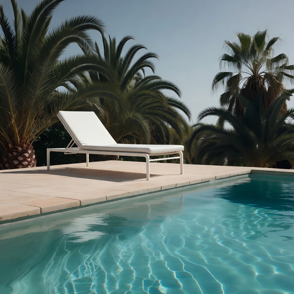 White Lounge Chair Poolside Palms White Lounge Chair Poolside Palms