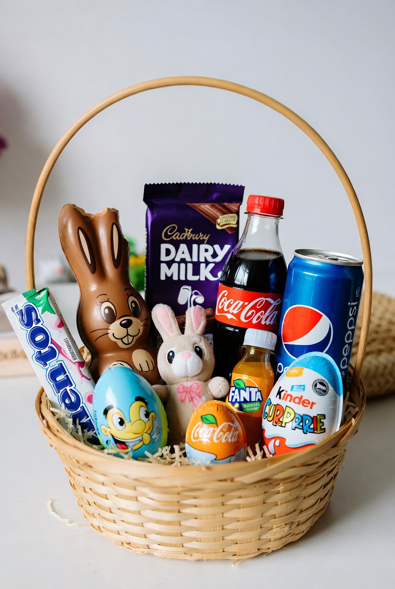 Easter Basket with Chocolates and Drinks Easter Basket with Chocolates and Drinks