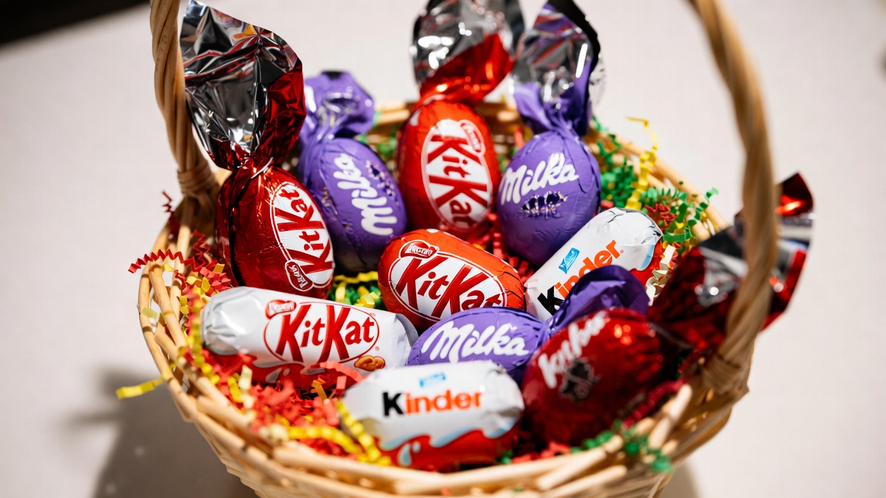 Easter Basket with KitKat Milka Kinder Eggs Easter Basket with KitKat Milka Kinder Eggs