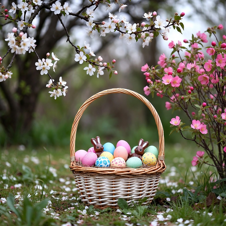Easter Basket with Colored Eggs Easter Basket with Colored Eggs