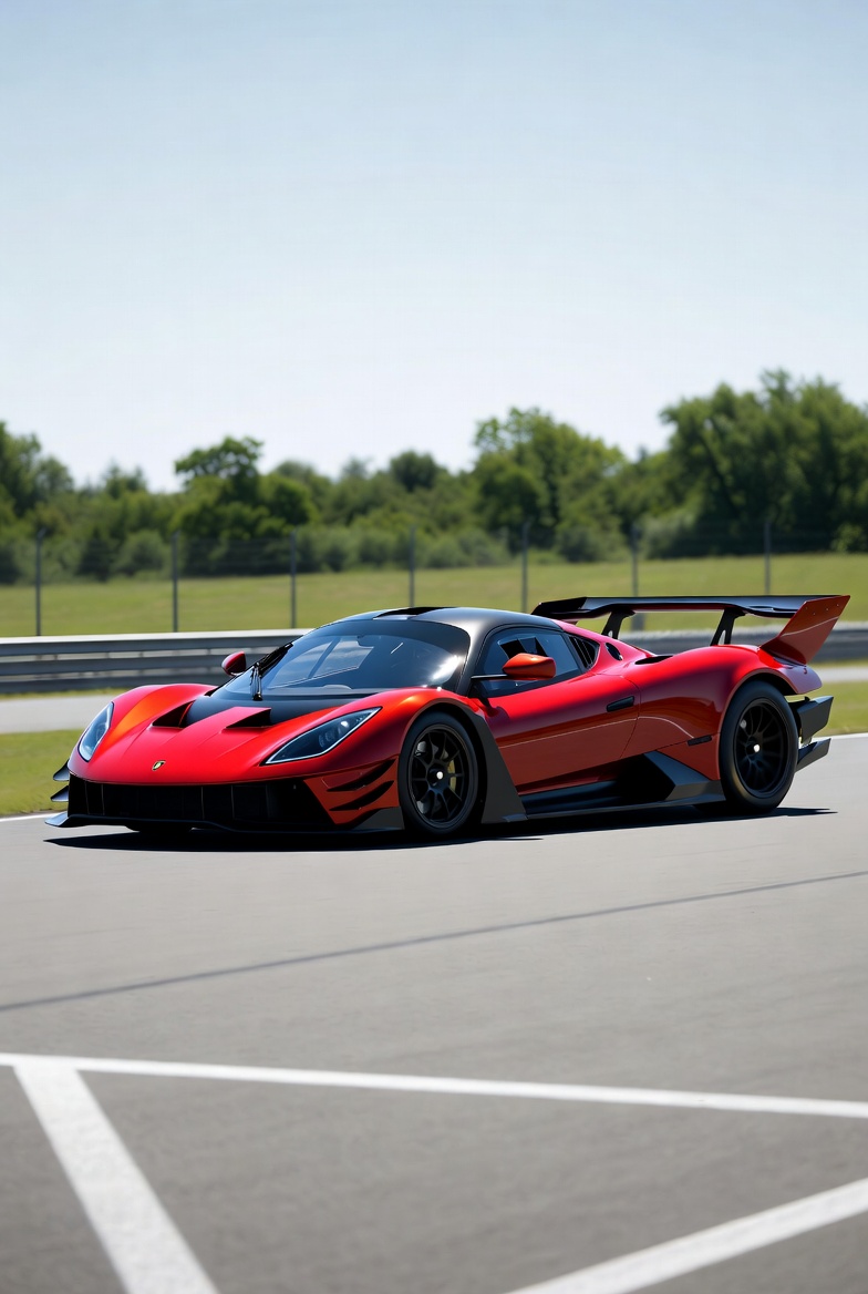 Red Hennessey Venom F5 Supercar on Track Red Hennessey Venom F5 Supercar on Track
