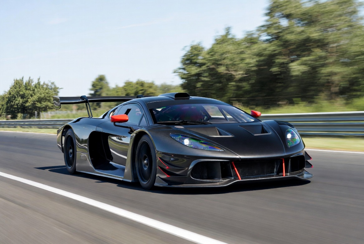 Black Race Car Speeding on Track Black Race Car Speeding on Track