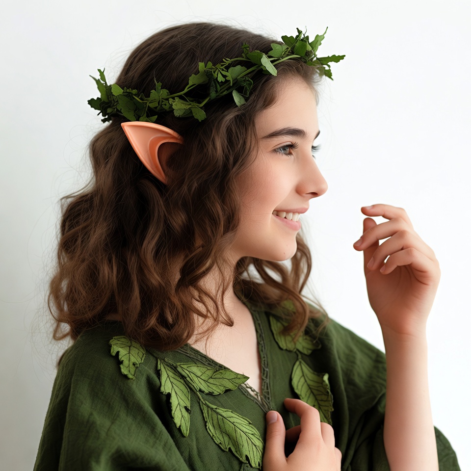 Girl in elf costume with leaf crown Girl in elf costume with leaf crown