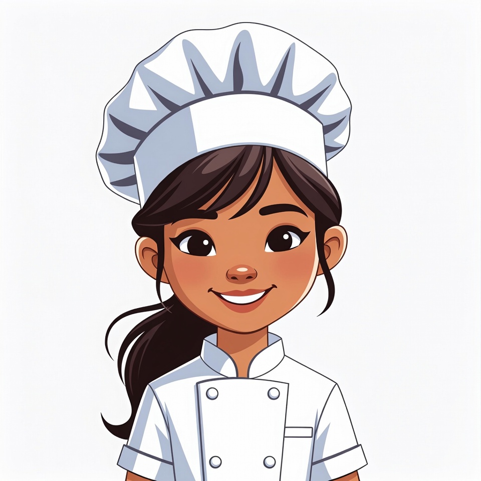 Smiling Asian girl chef illustration Smiling Asian girl chef illustration