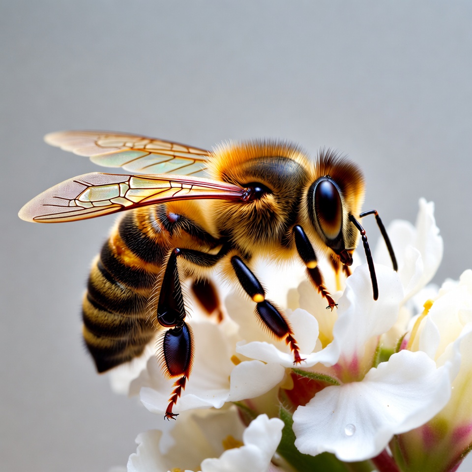 Honey Bee Pollinating White Flower Honey Bee Pollinating White Flower