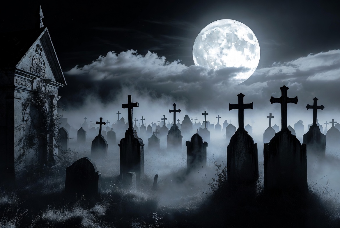 Spooky Cemetery Full Moon Night Spooky Cemetery Full Moon Night