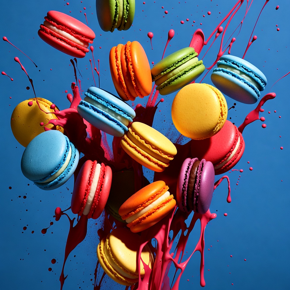 Colorful Macarons Splashing in Air Colorful Macarons Splashing in Air