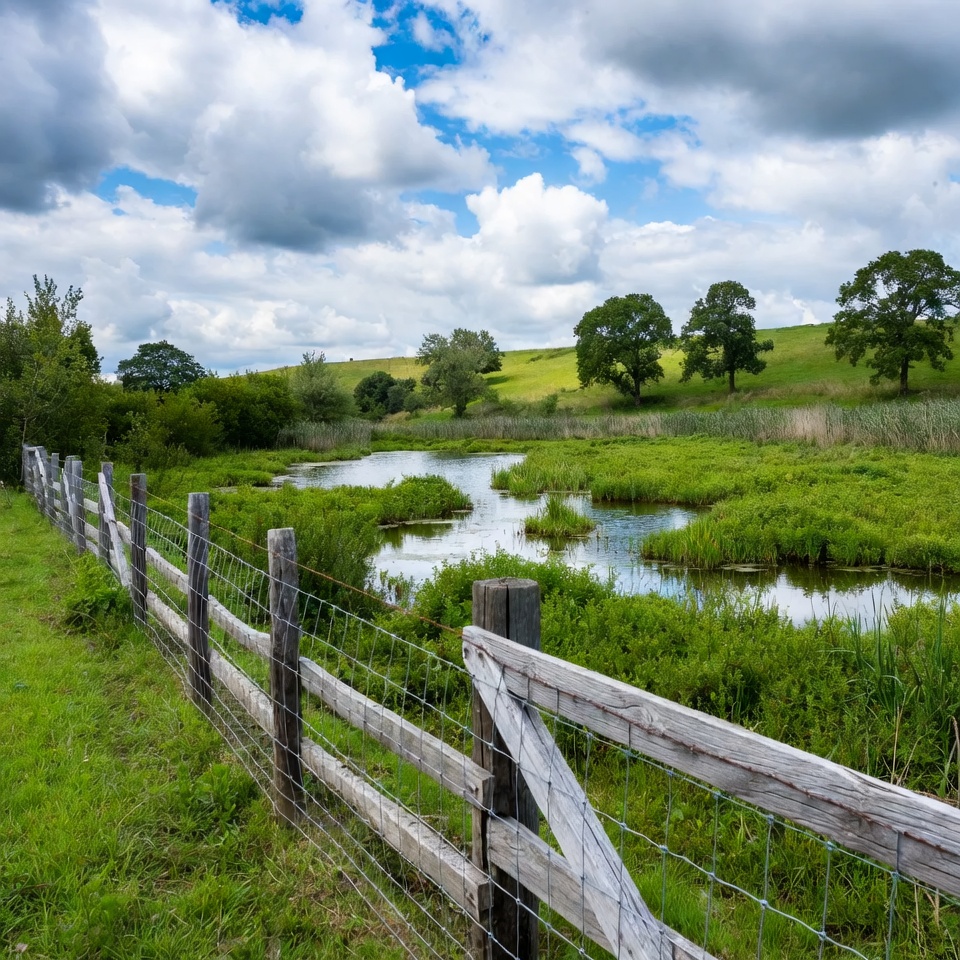 Wooden Fence Along Grassy Wetland Path Wooden Fence Along Grassy Wetland Path