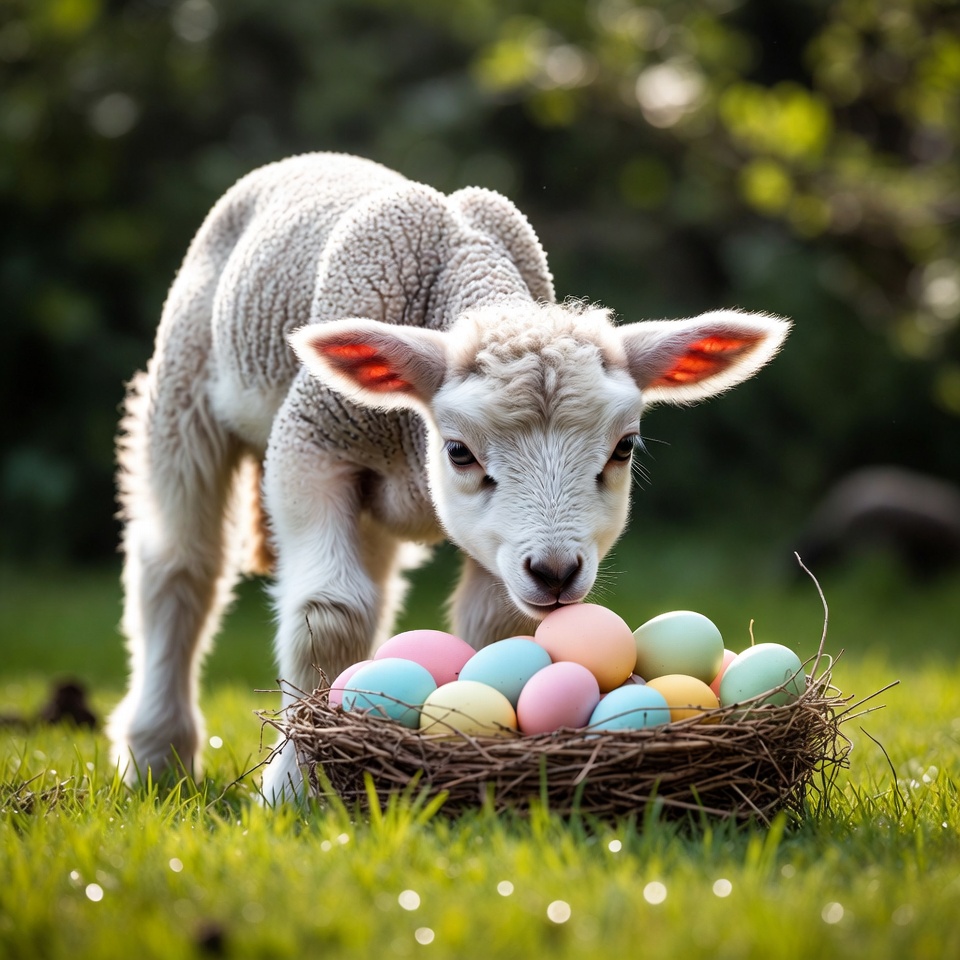 Lamb with colorful Easter eggs Lamb with colorful Easter eggs