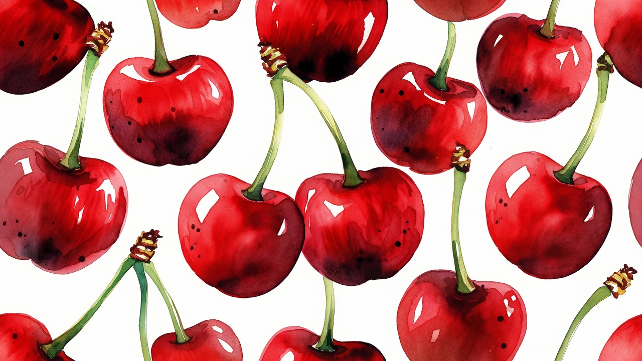 Watercolor Red Cherries Seamless Pattern Watercolor Red Cherries Seamless Pattern