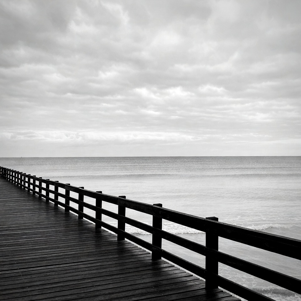 Black and White Wooden Pier Over Ocean Black and White Wooden Pier Over Ocean