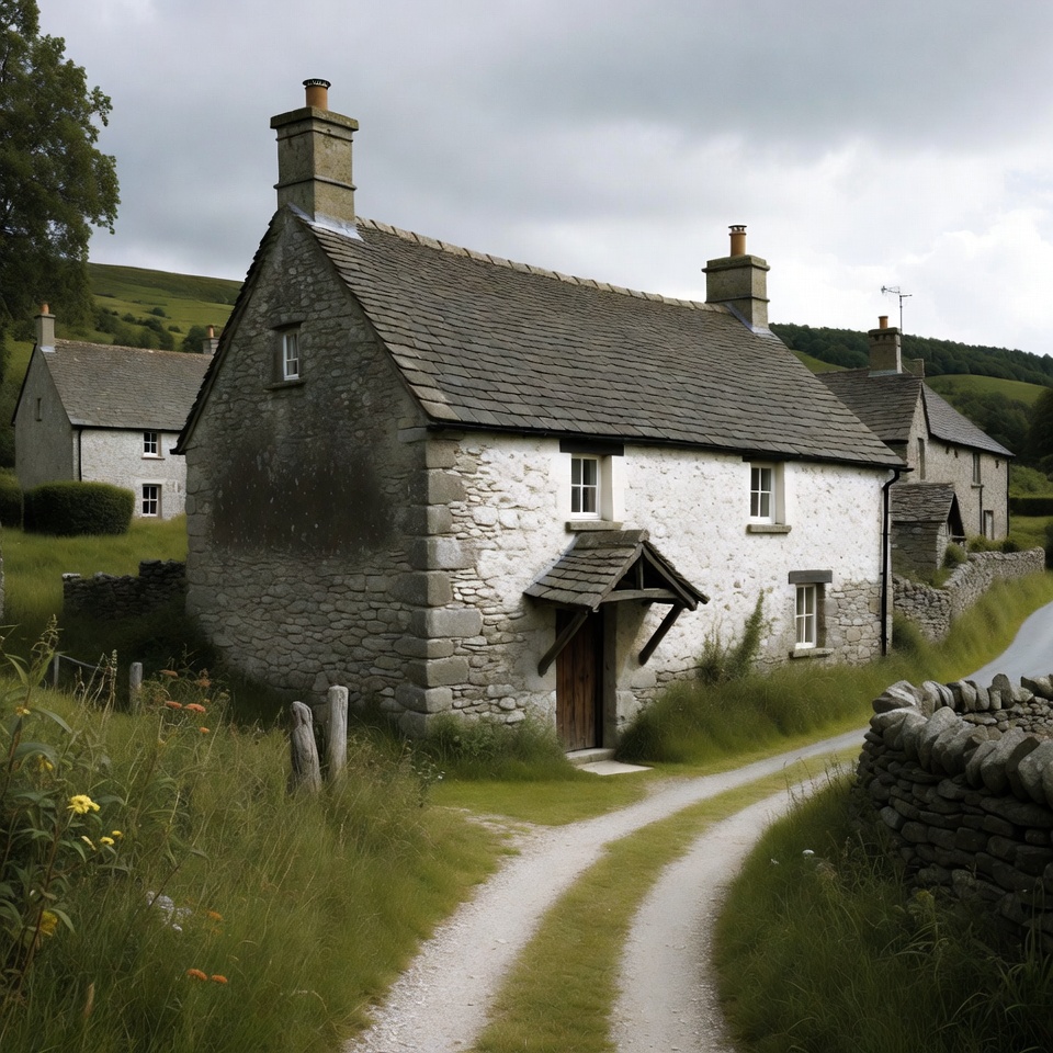 Stone Cottage by Country Path Stone Cottage by Country Path