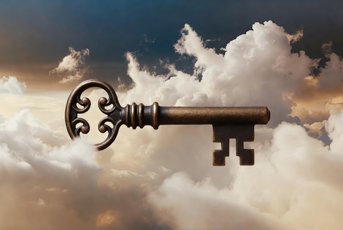 Vintage key floating in clouds Vintage key floating in clouds