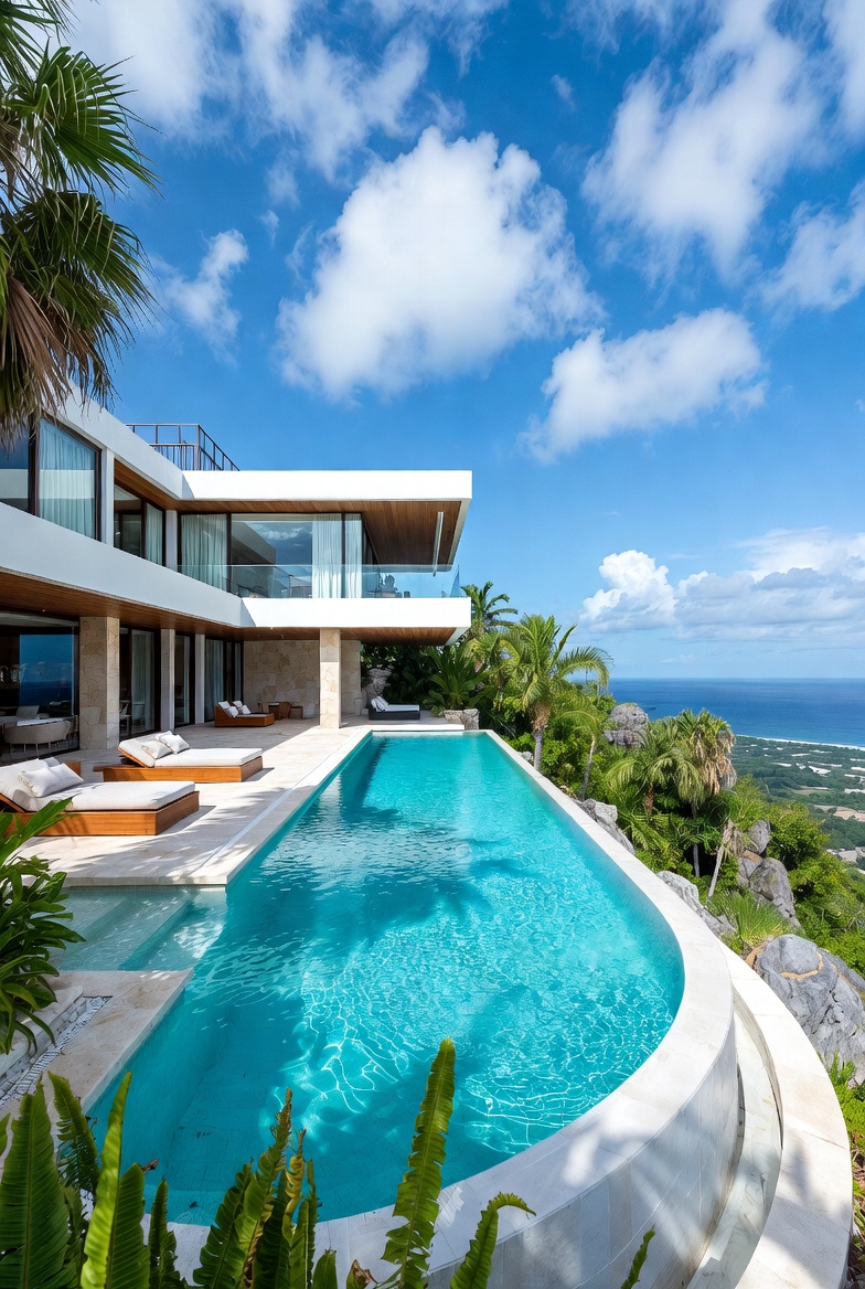 Modern White Infinity Pool Villa Overlooking Ocean Modern White Infinity Pool Villa Overlooking Ocean