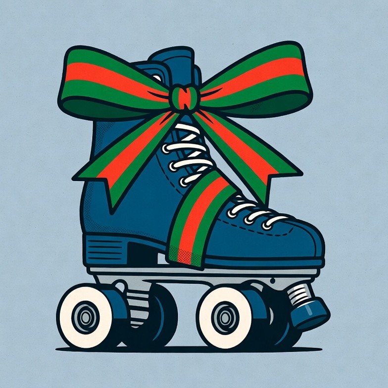 Roller Skate with Red Green Bow Roller Skate with Red Green Bow