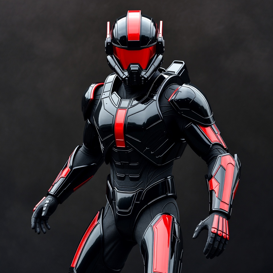 Black Red Armored Soldier Standing Black Red Armored Soldier Standing