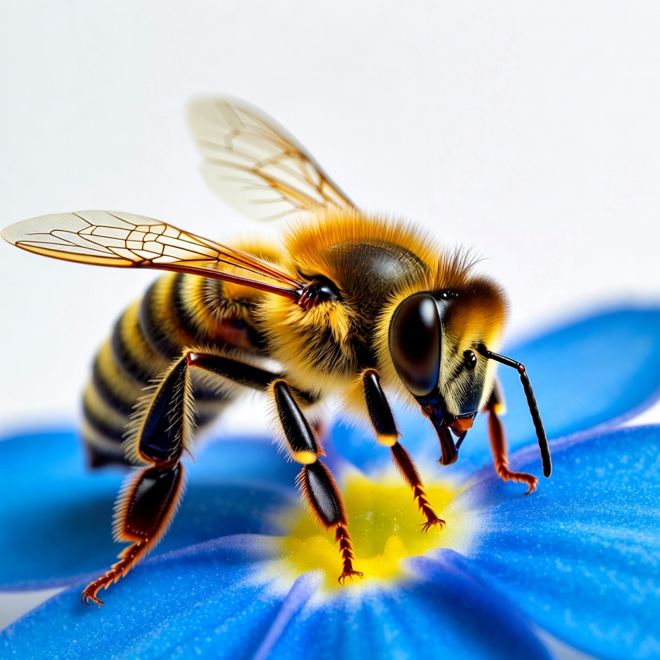Honey Bee Pollinating Blue Flower Honey Bee Pollinating Blue Flower