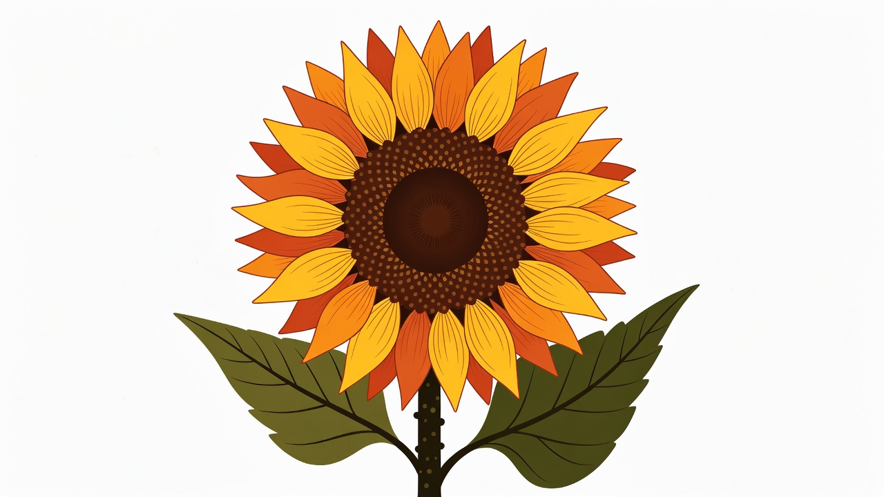 Sunflower illustration with leaves Sunflower illustration with leaves