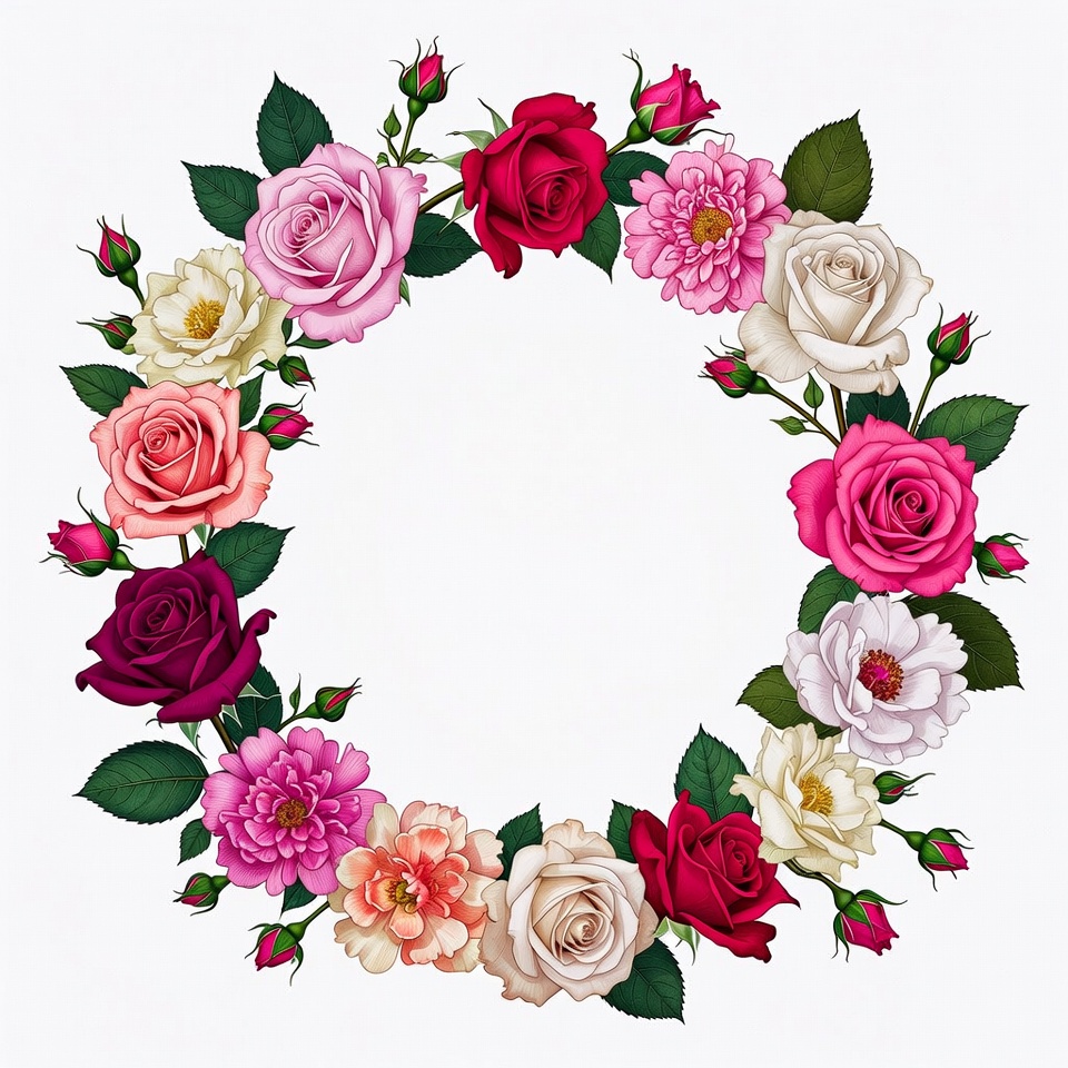 Colorful Rose Wreath Illustration Colorful Rose Wreath Illustration
