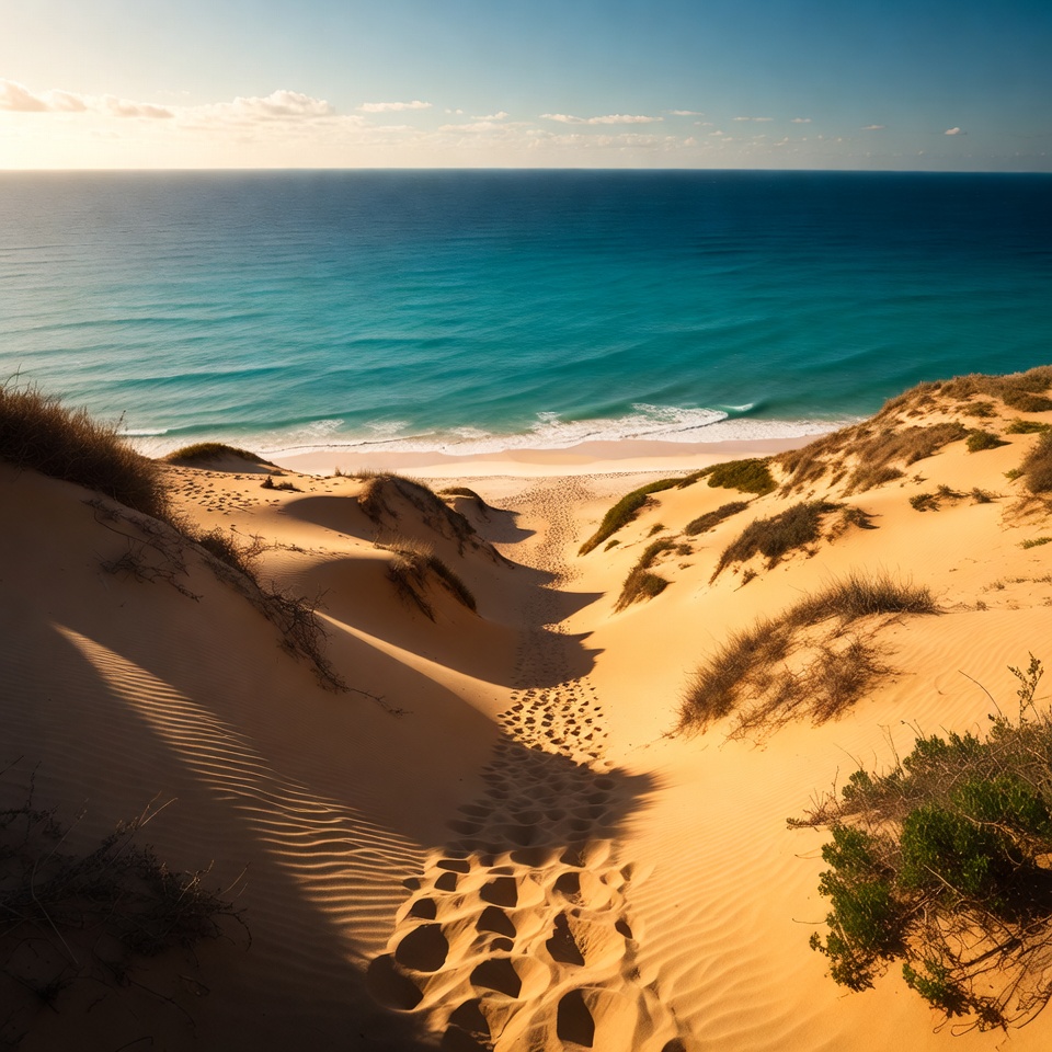 Sandy Dunes Leading to Turquoise Ocean Sandy Dunes Leading to Turquoise Ocean