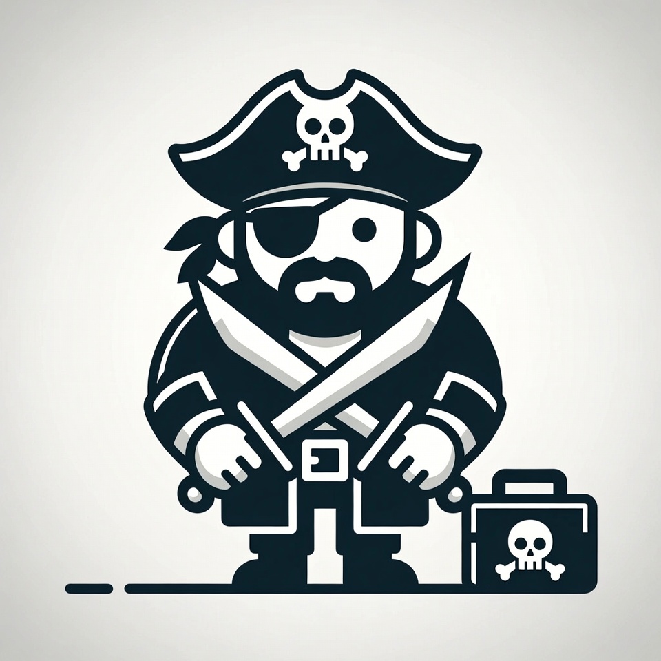 Cartoon pirate holding swords and briefcase Cartoon pirate holding swords and briefcase