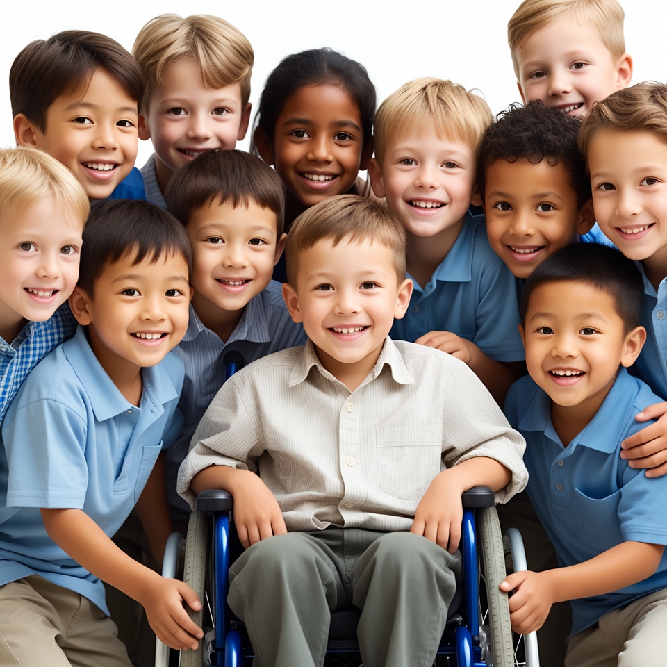 Diverse children group with boy in wheelchair Diverse children group with boy in wheelchair