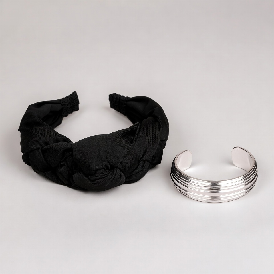 Black Twisted Headband and Silver Cuff Bracelet Black Twisted Headband and Silver Cuff Bracelet