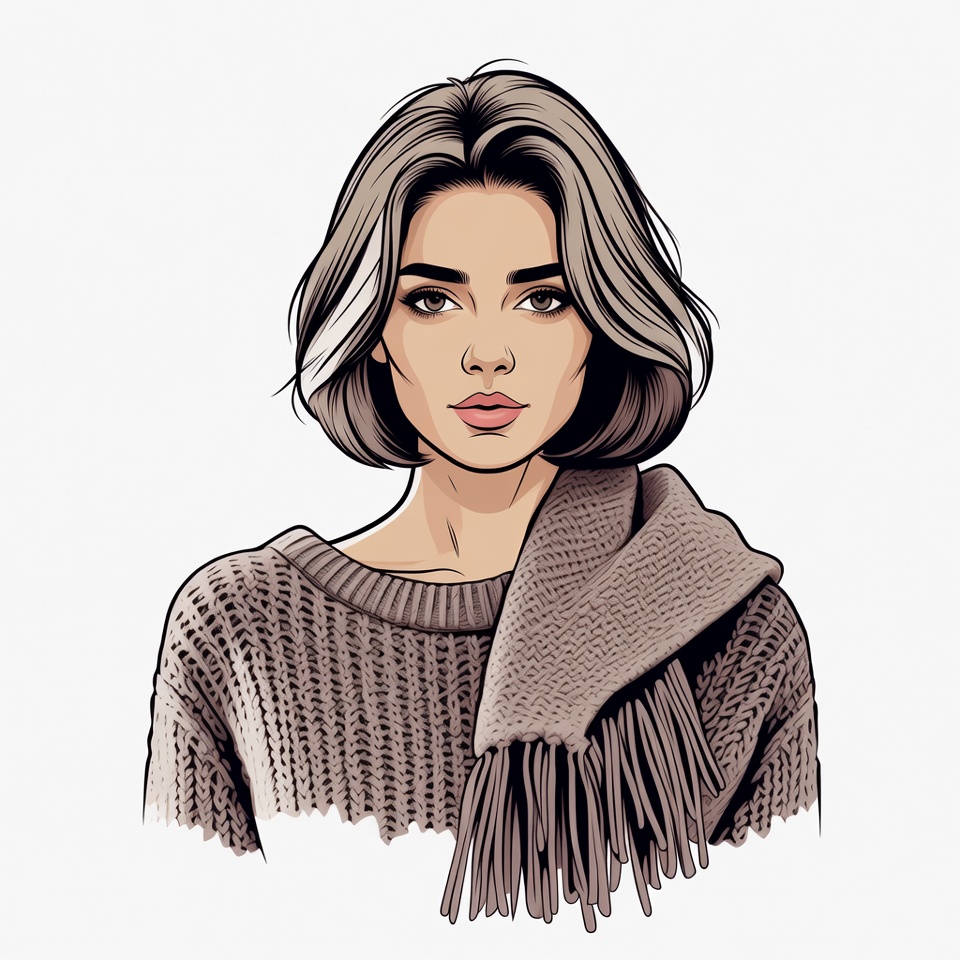 Woman with gray bob haircut and scarf Woman with gray bob haircut and scarf